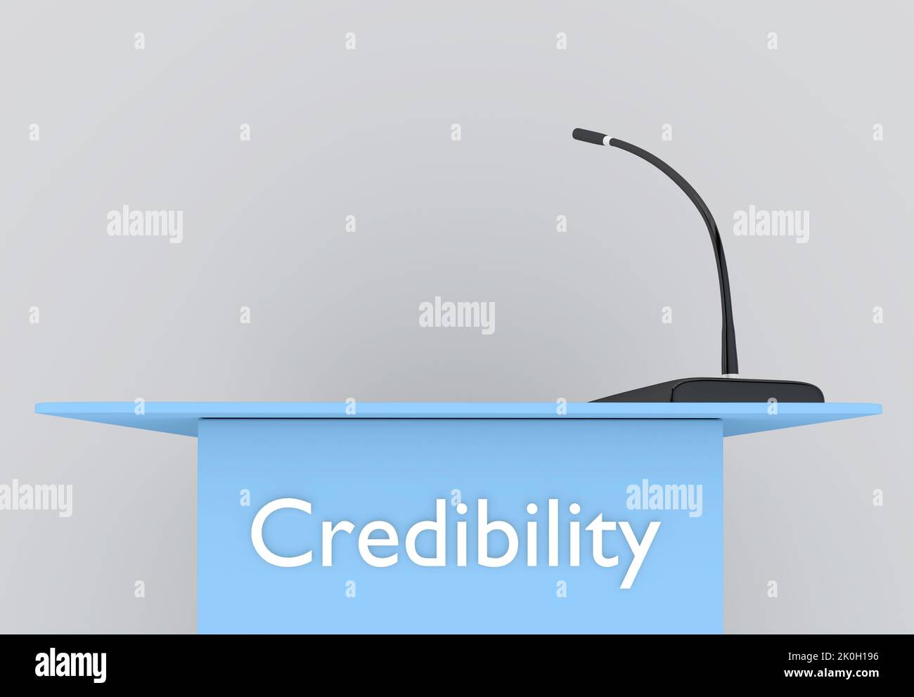 3D illustration of Credibility script on a podium, isolated over gray background. Stock Photo