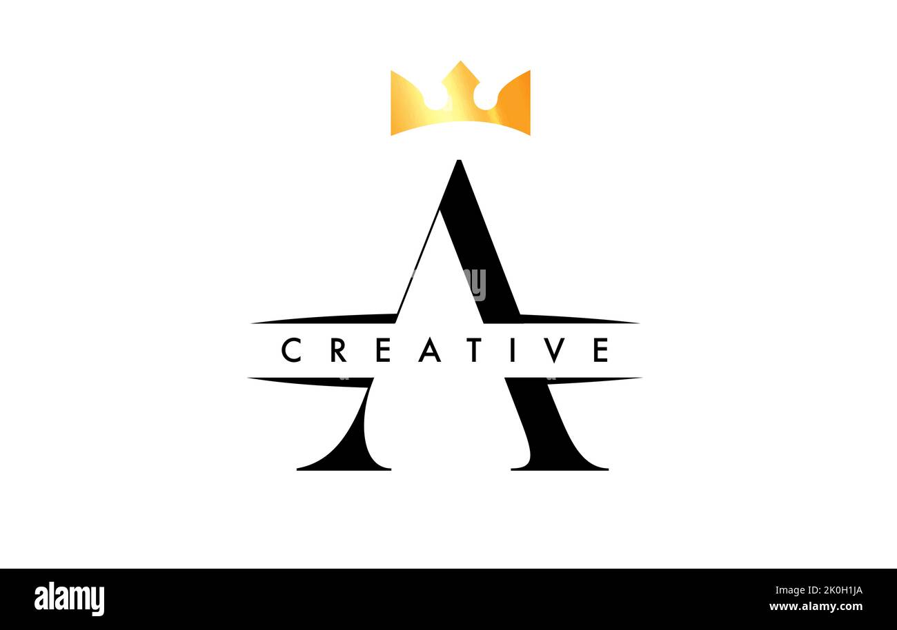 A Letter Logo with Creative Crown Design Icon and Golden Colors Vector ...