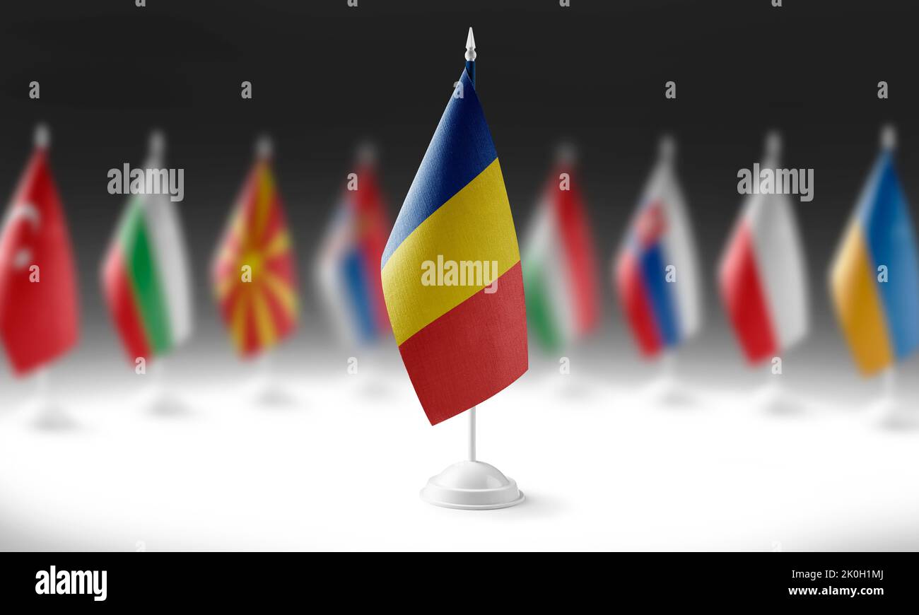 The national flag of the Romania on the background of flags of other countries Stock Photo Alamy