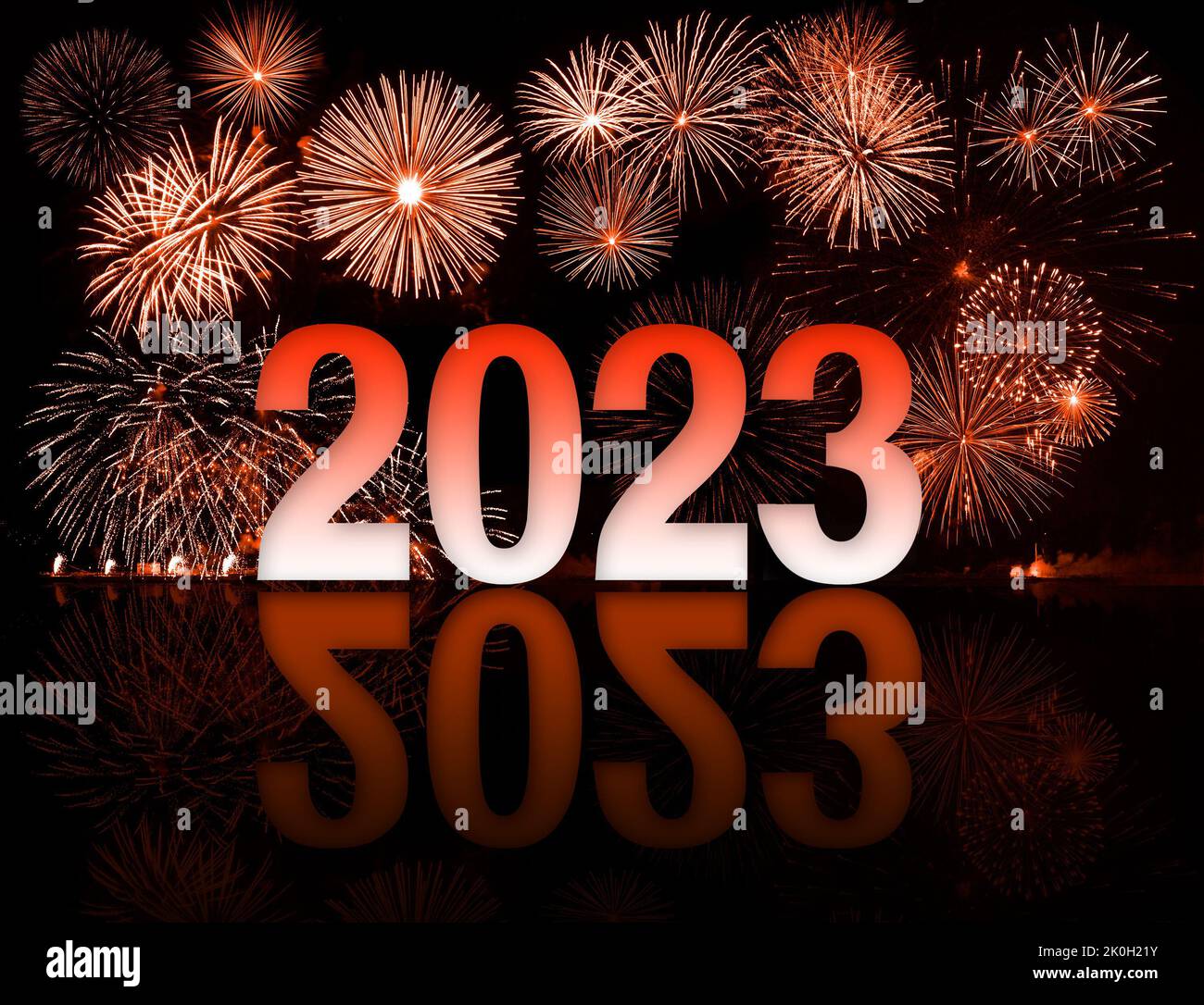 Red and white2023 happy new year fireworks Stock Photo
