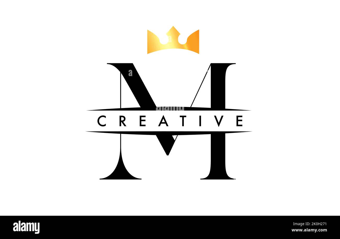 M Letter Logo with Creative Crown Design Icon and Golden Colors Vector ...
