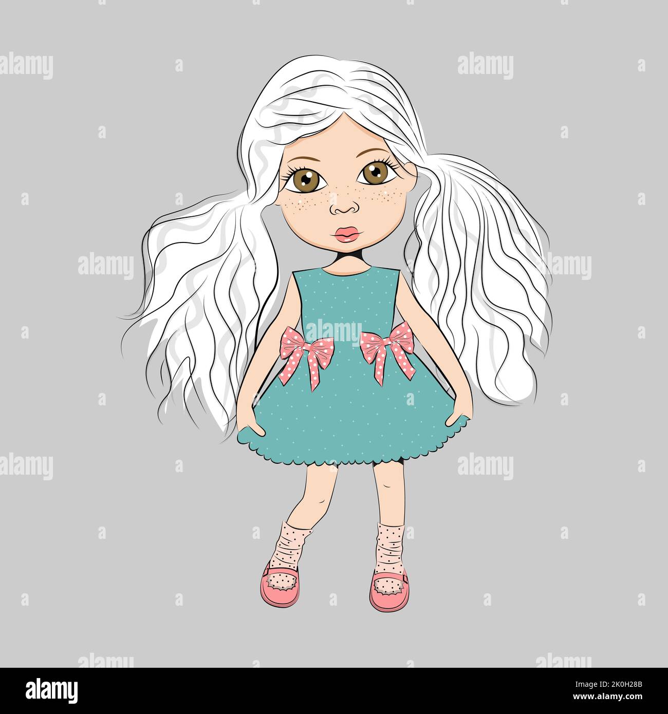 Cute cartoon baby girl, doll. Vector illustration Stock Vector Image