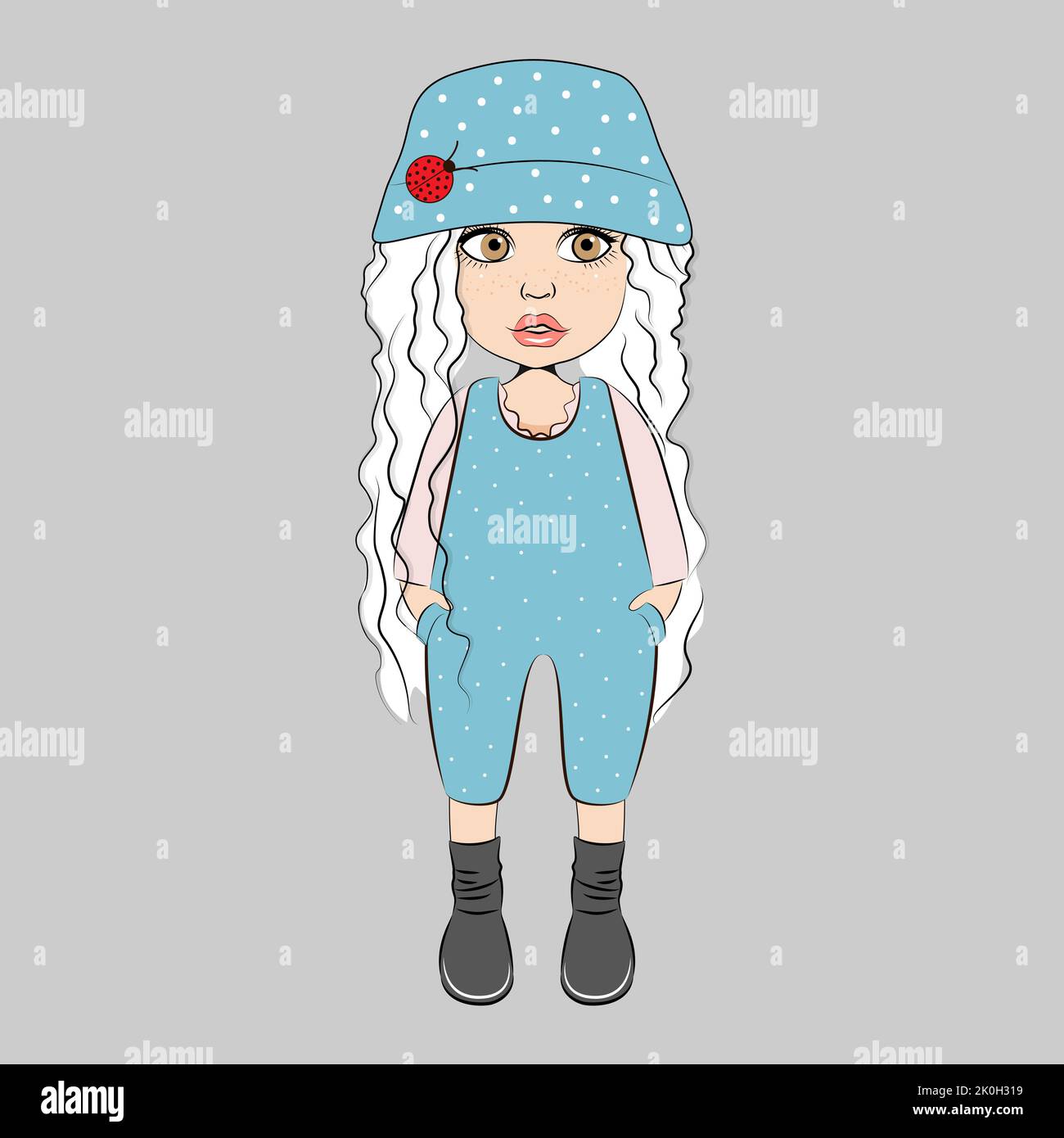 Cute cartoon baby girl, doll. Vector illustration Stock Vector Image