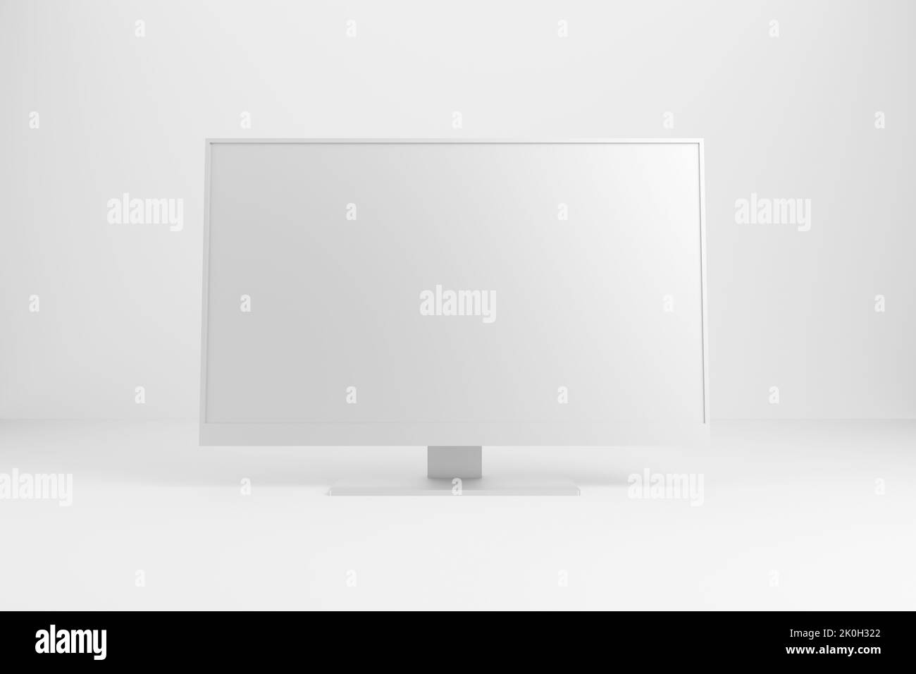 White pc computer monitor screen on white background. 3D rendering. Stock Photo