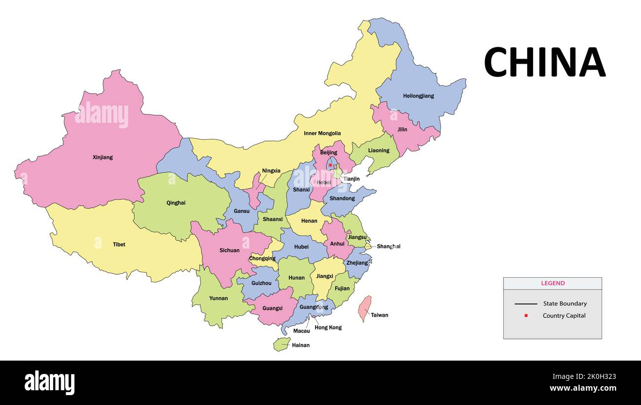China Map. State and province map of China. Detailed colorful map of
