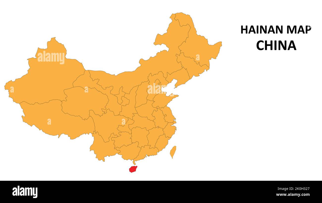 Hainan province map highlighted on China map with detailed state and region outline. Stock Vector