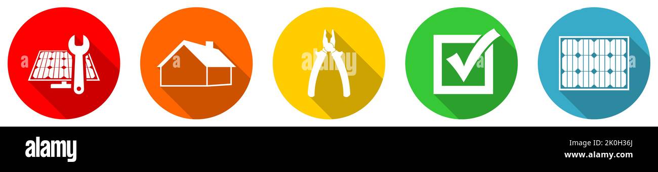Set of colorful web flat design renewable energy vector icons, solar ...