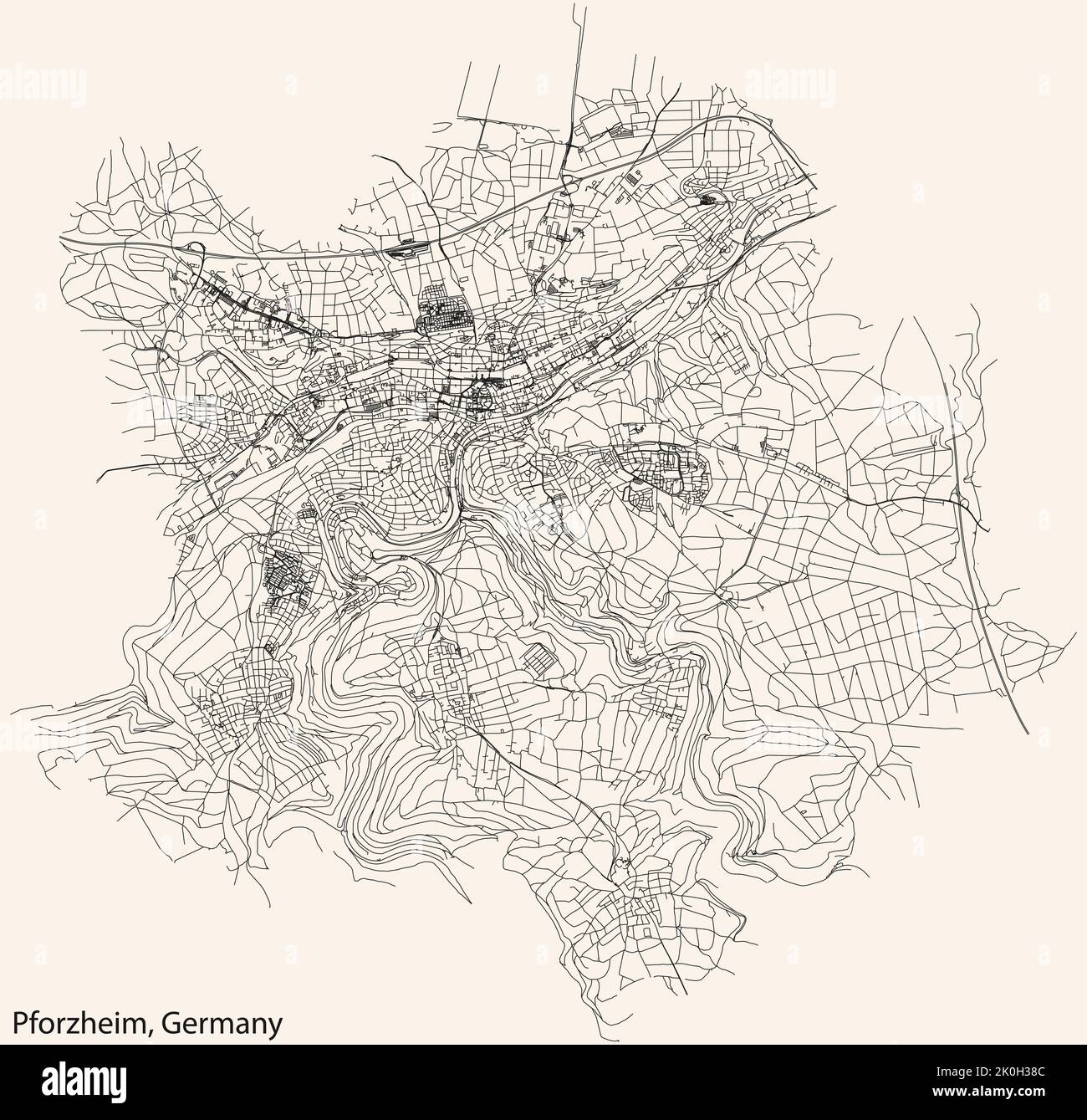Street roads map of PFORZHEIM, GERMANY Stock Vector
