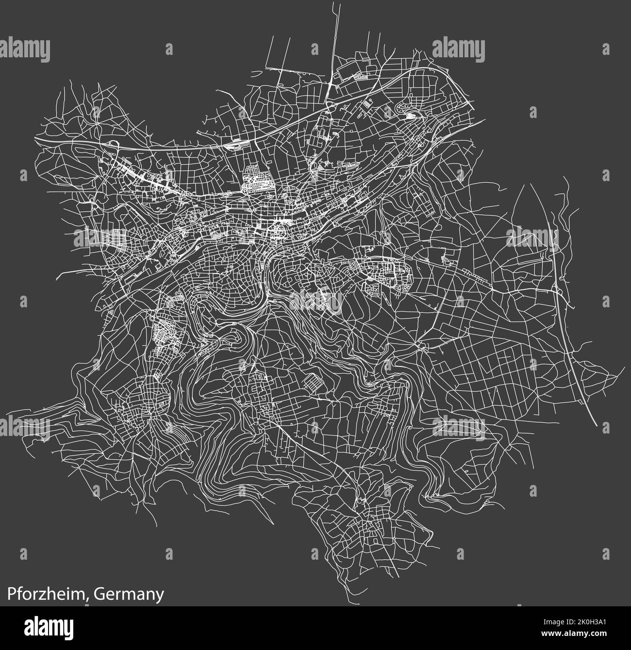 Street roads map of PFORZHEIM, GERMANY Stock Vector