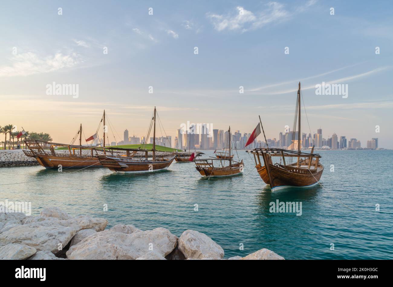 Traditional arabian dhows in Doha , Qatar, Middle East Stock Photo Alamy