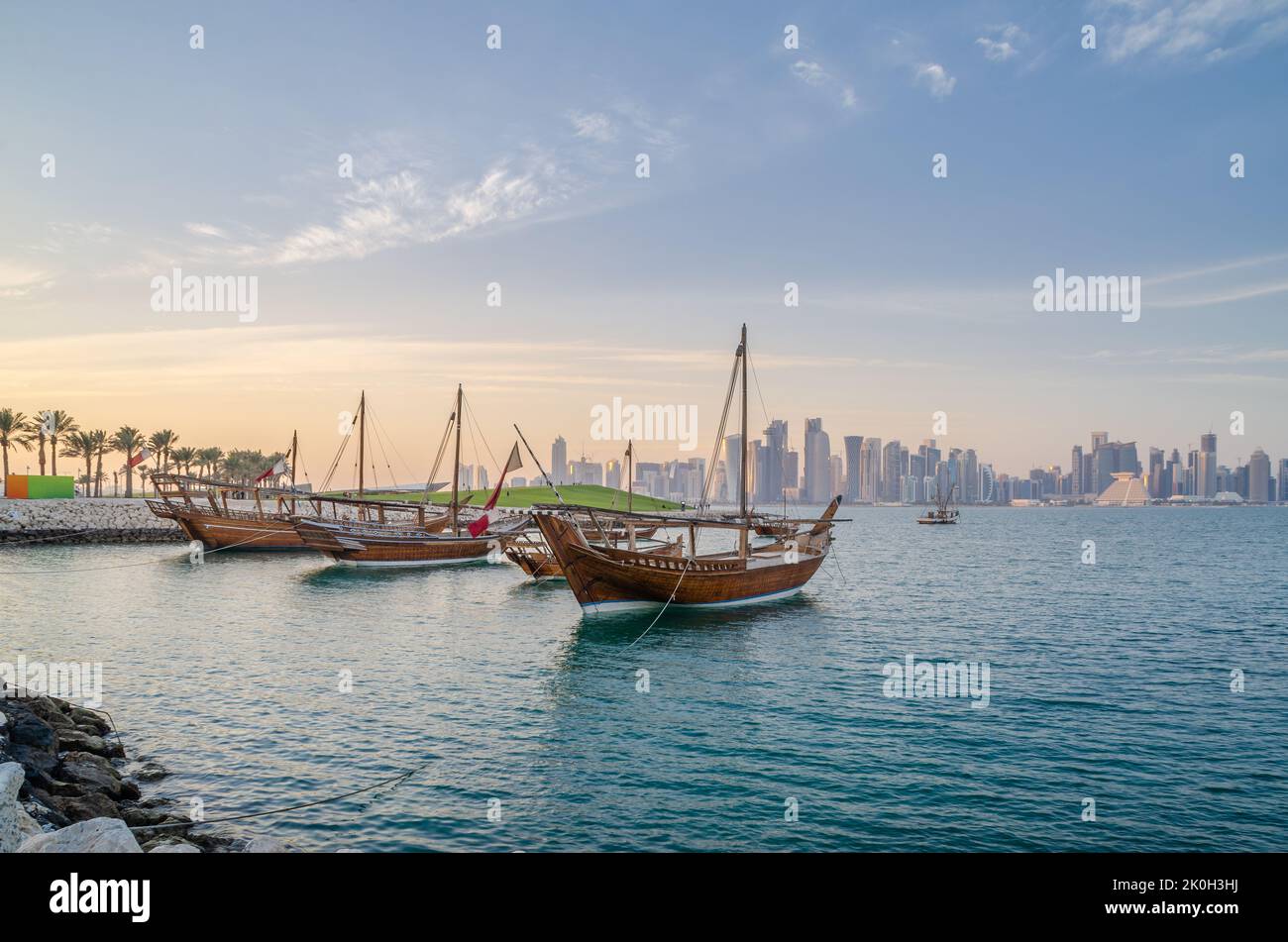 Traditional arabian dhows in Doha , Qatar, Middle East Stock Photo Alamy