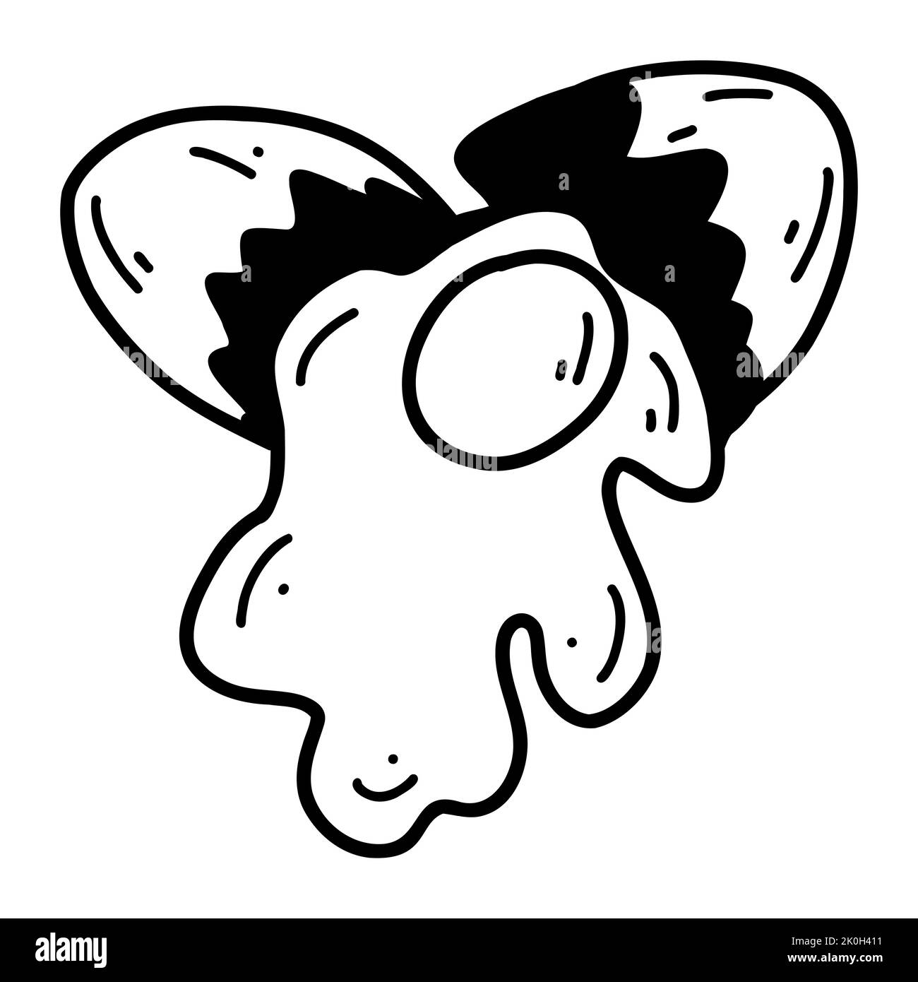 Raw cracked egg in doodle style. Vector sketch line Illustration of