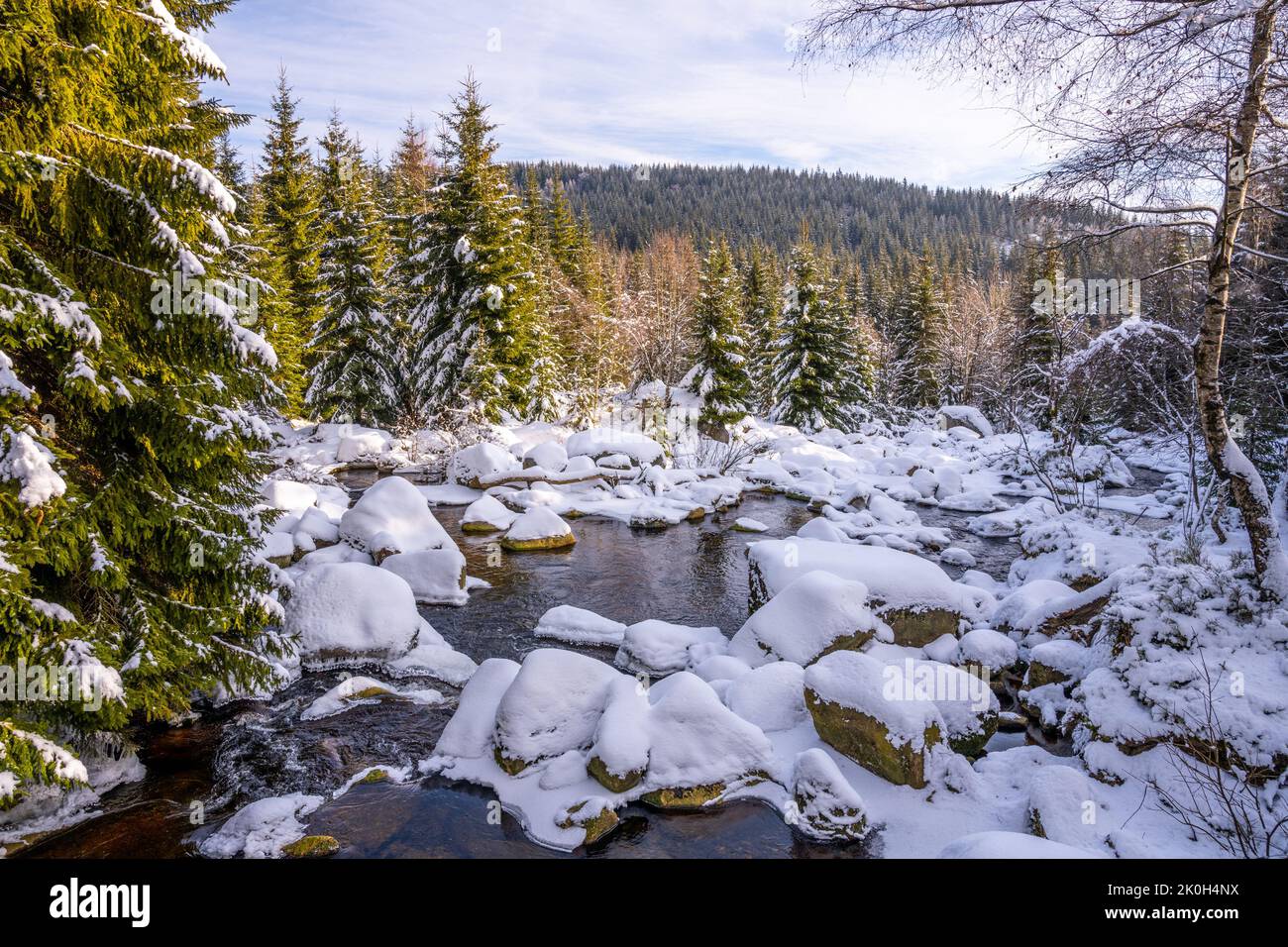 Jizerka river in winter time Stock Photo