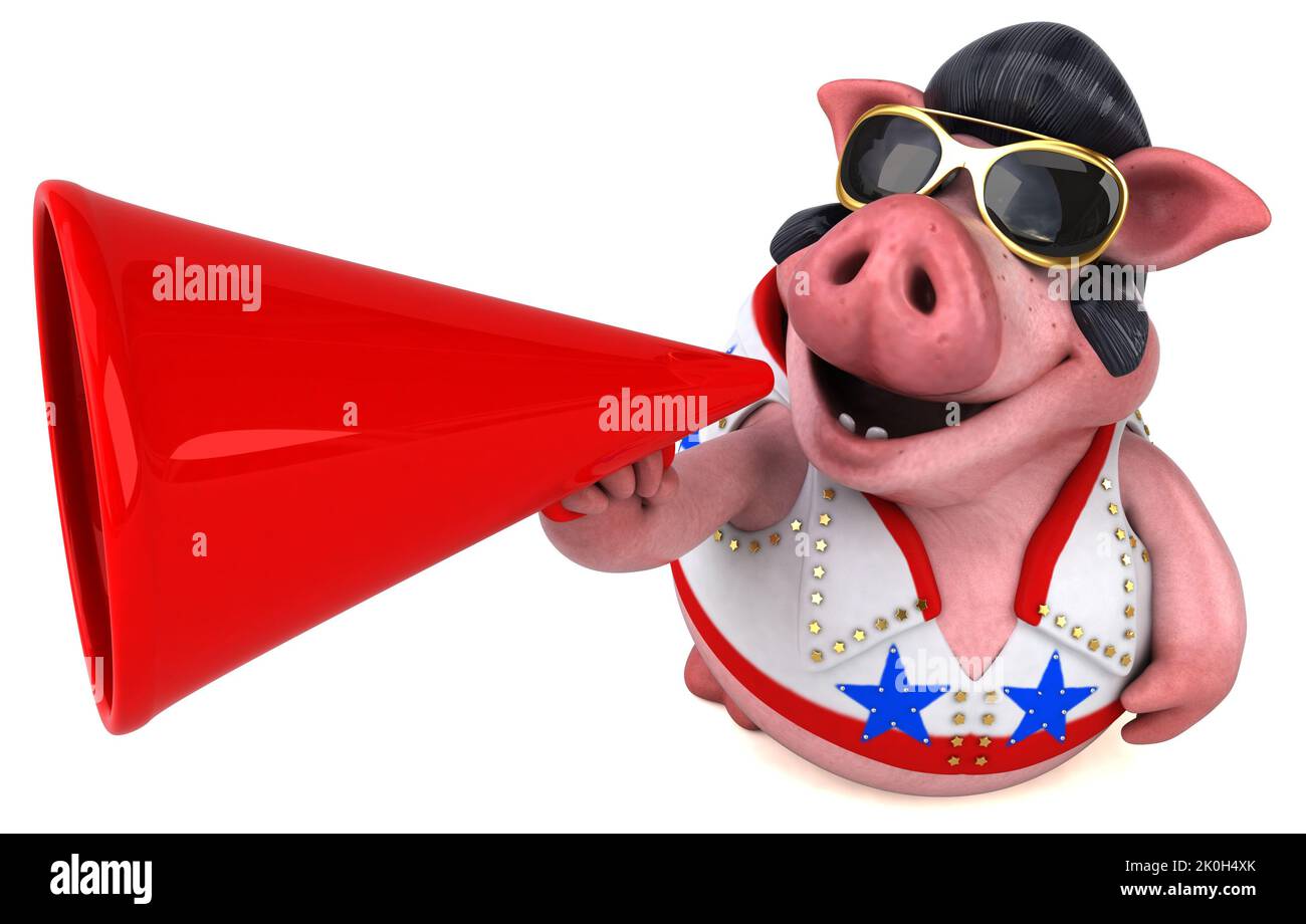 Fun 3D cartoon illustration of a pig rocker Stock Photo