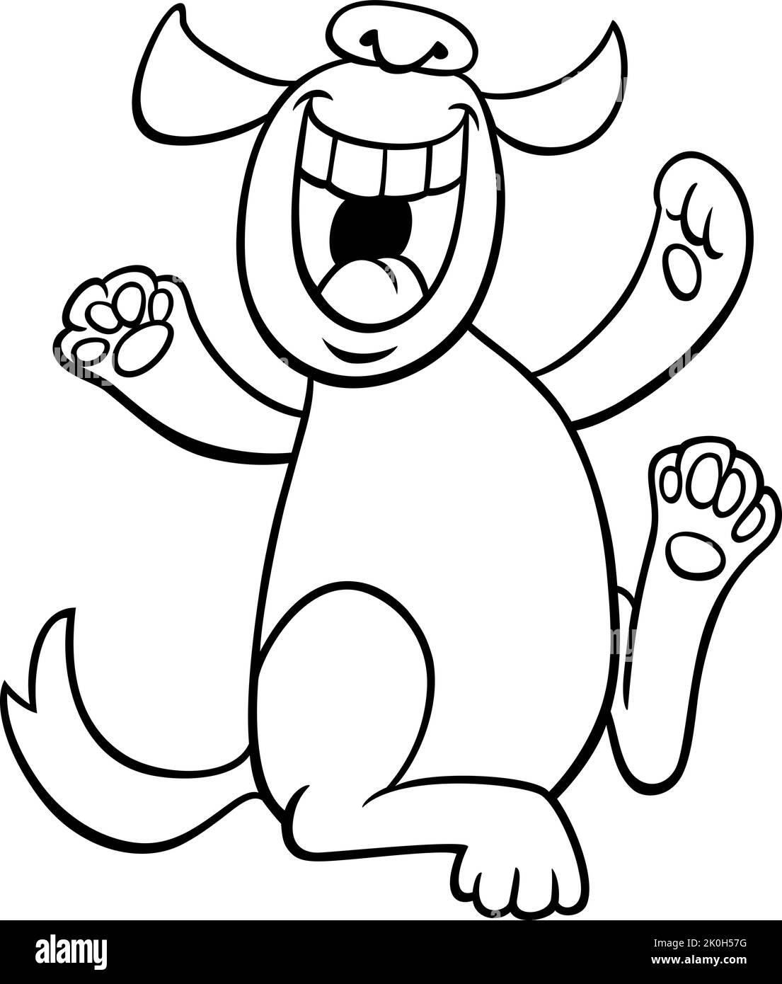 Black and white cartoon illustration of happy dog animal character