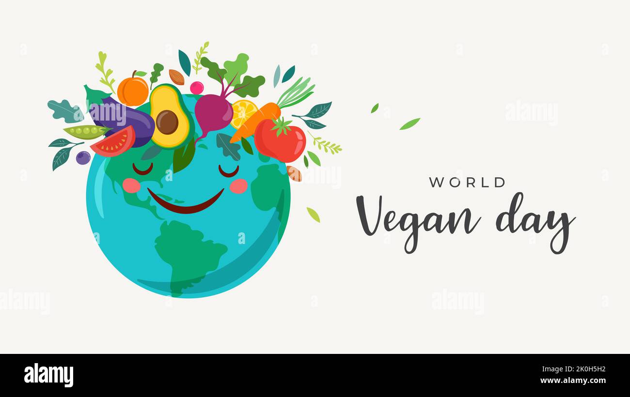 World Vegan Day, Concept Design. World with vegetables crown, fruits