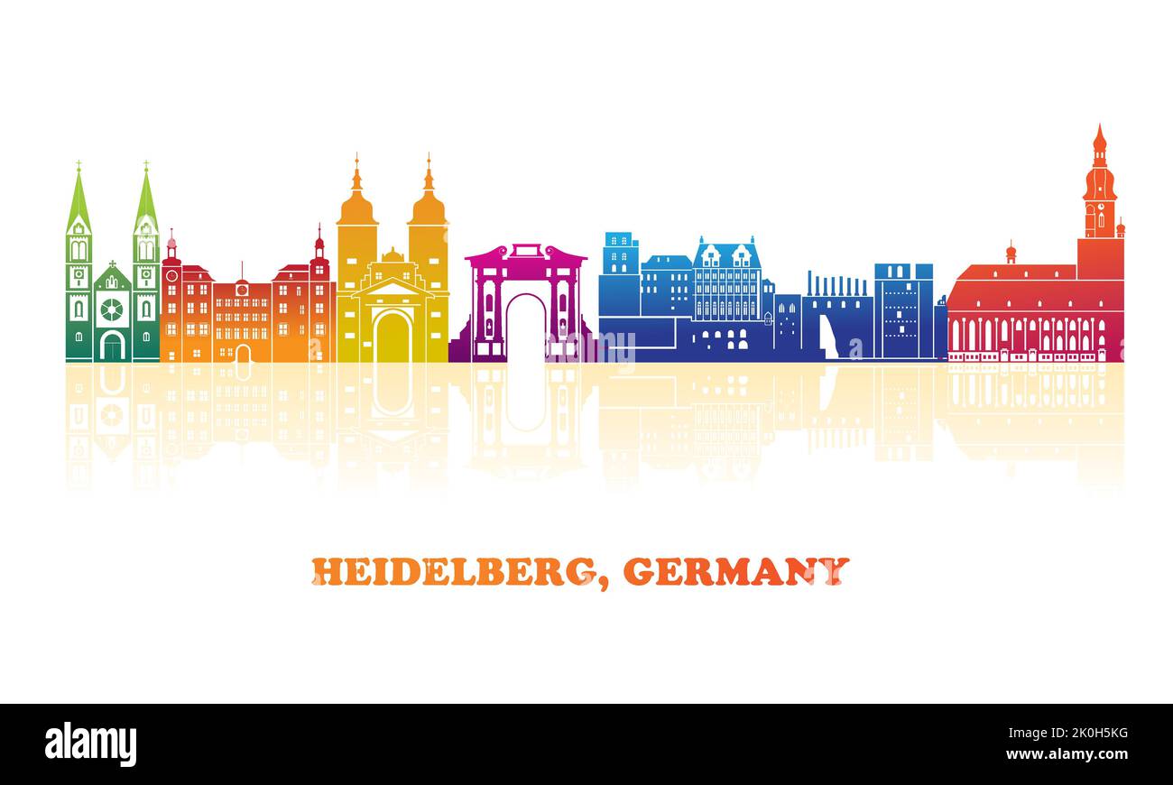 Colourfull Skyline panorama of city of Heidelberg, Germany - vector