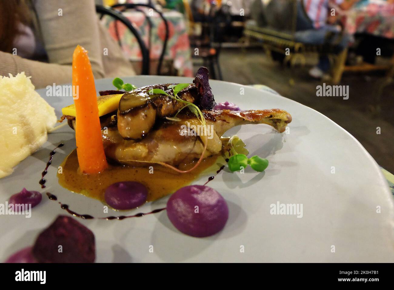 Close up pan seared Foie Gras served with crispy ginger bread toast and ...