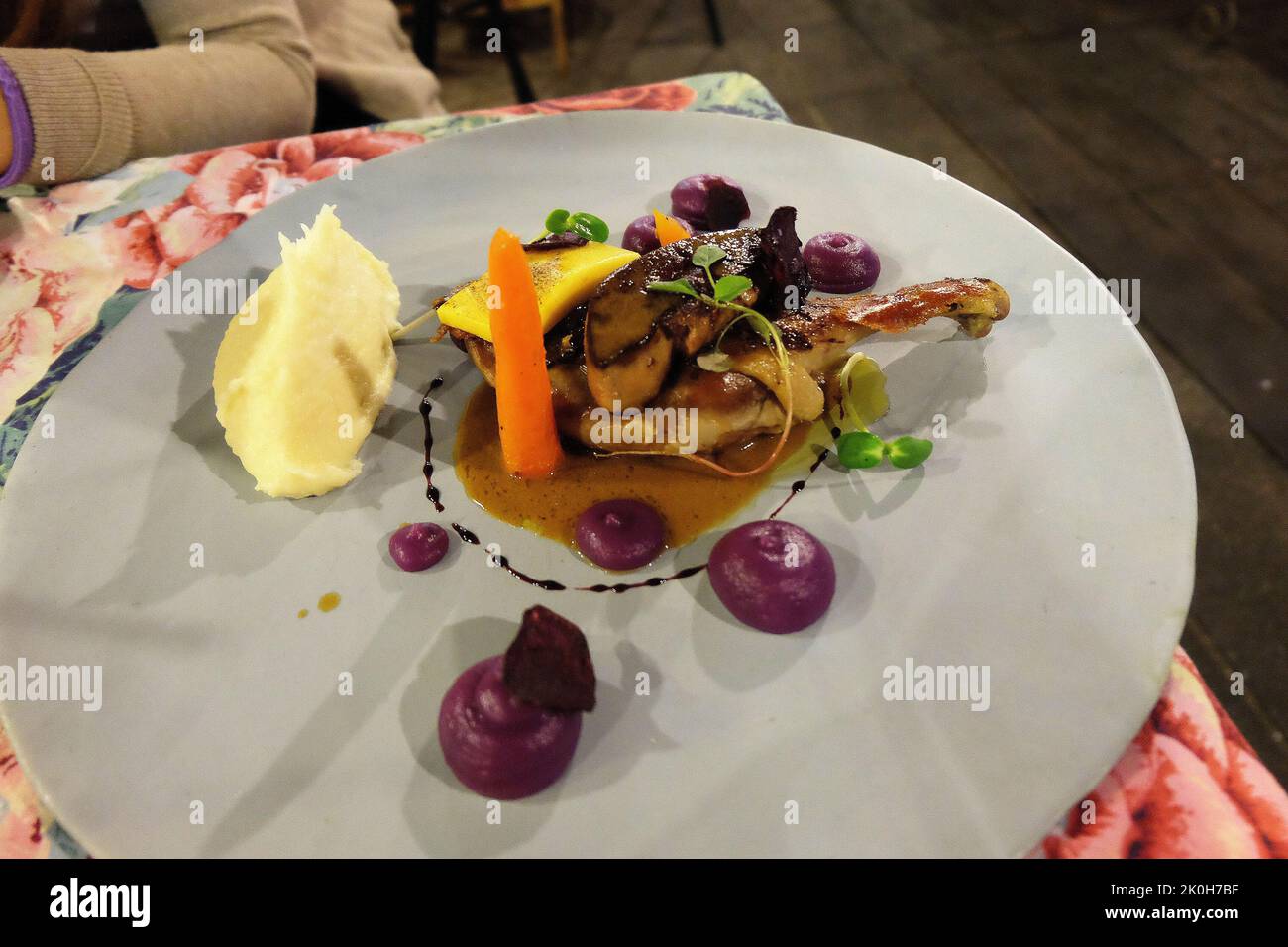 Close up pan seared Foie Gras served with crispy ginger bread toast and ...