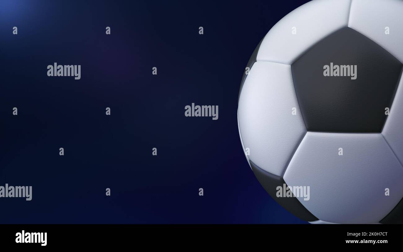 Soccer ball in goal on blue background. 3D rendering. Stock Photo