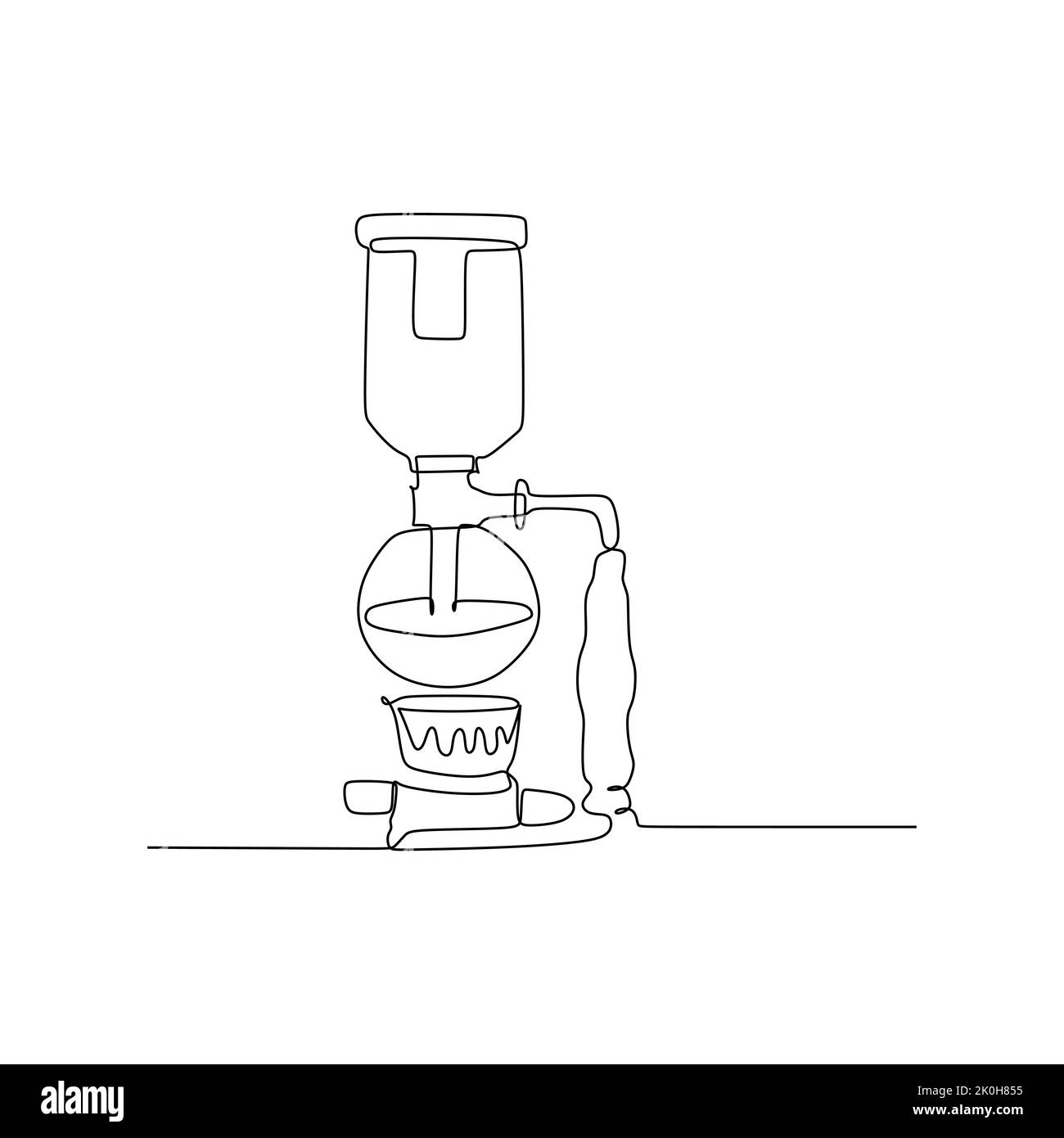 Siphon coffee machine distillation pot home coffee maker - Continuous one line drawing vector illustration hand drawn style design for food and drink Stock Vector