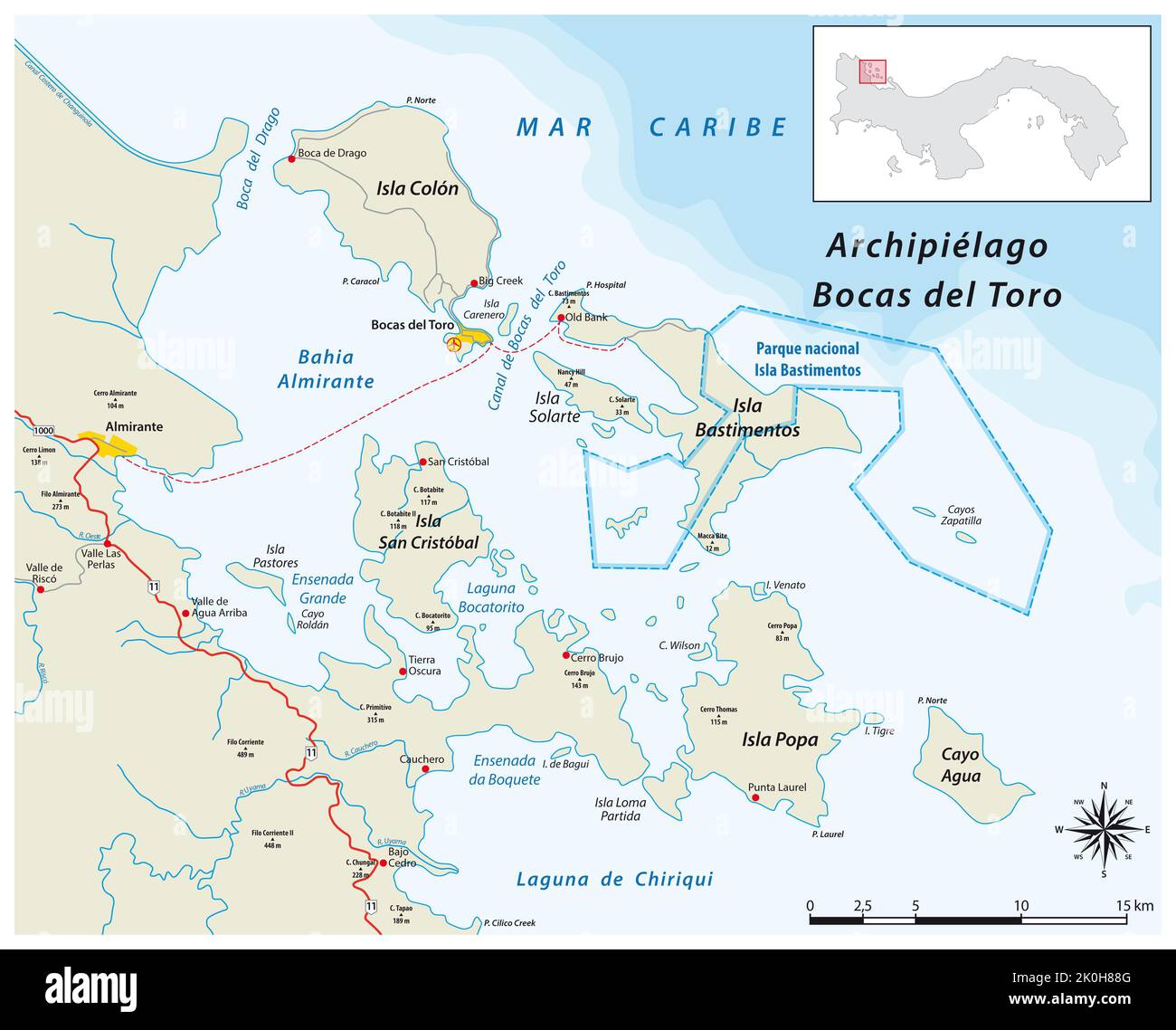 Vector map of Bocas del Toro archipelago