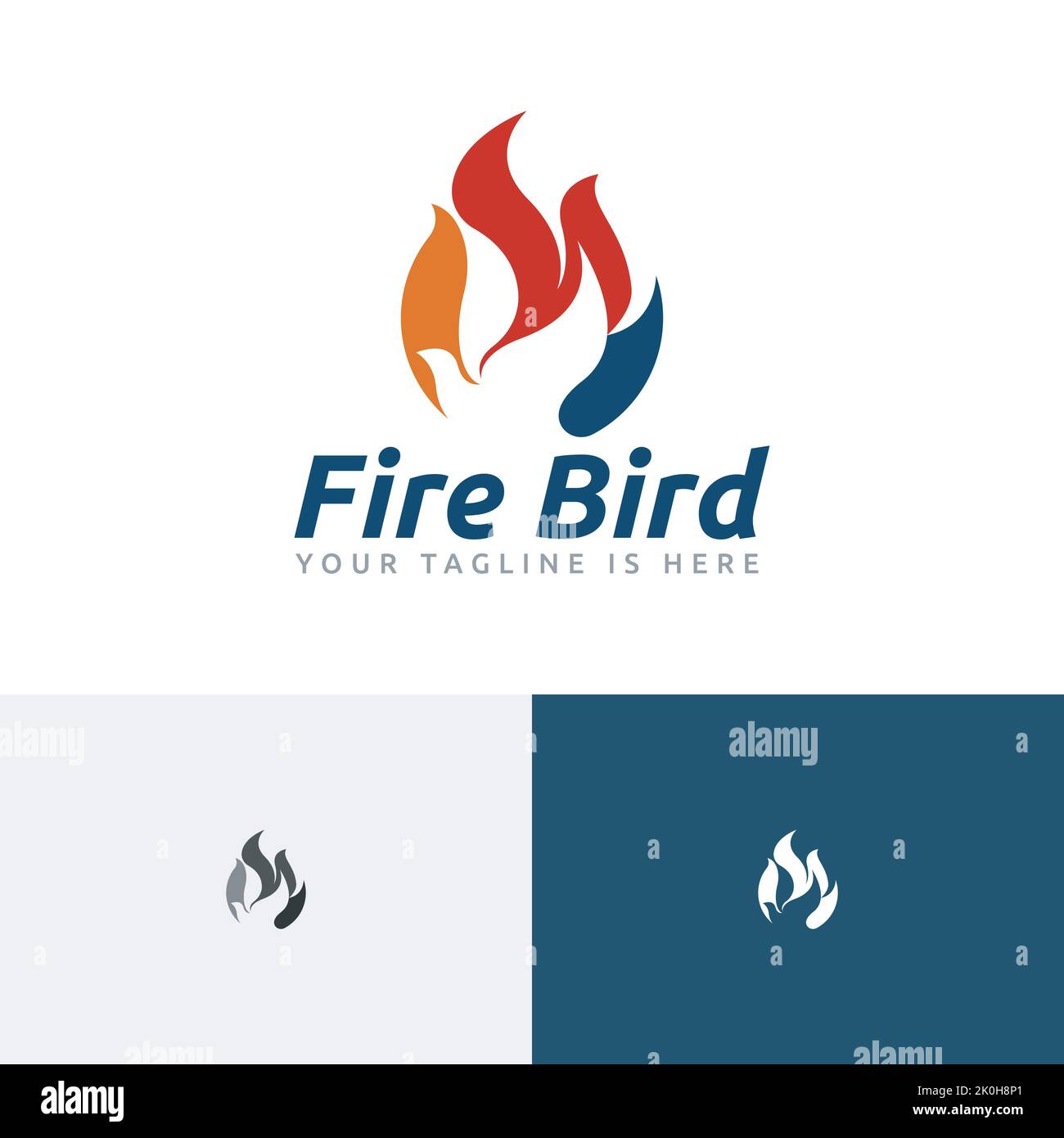 Fire Bird Flame Hot Phoenix Negative Space Logo Stock Vector