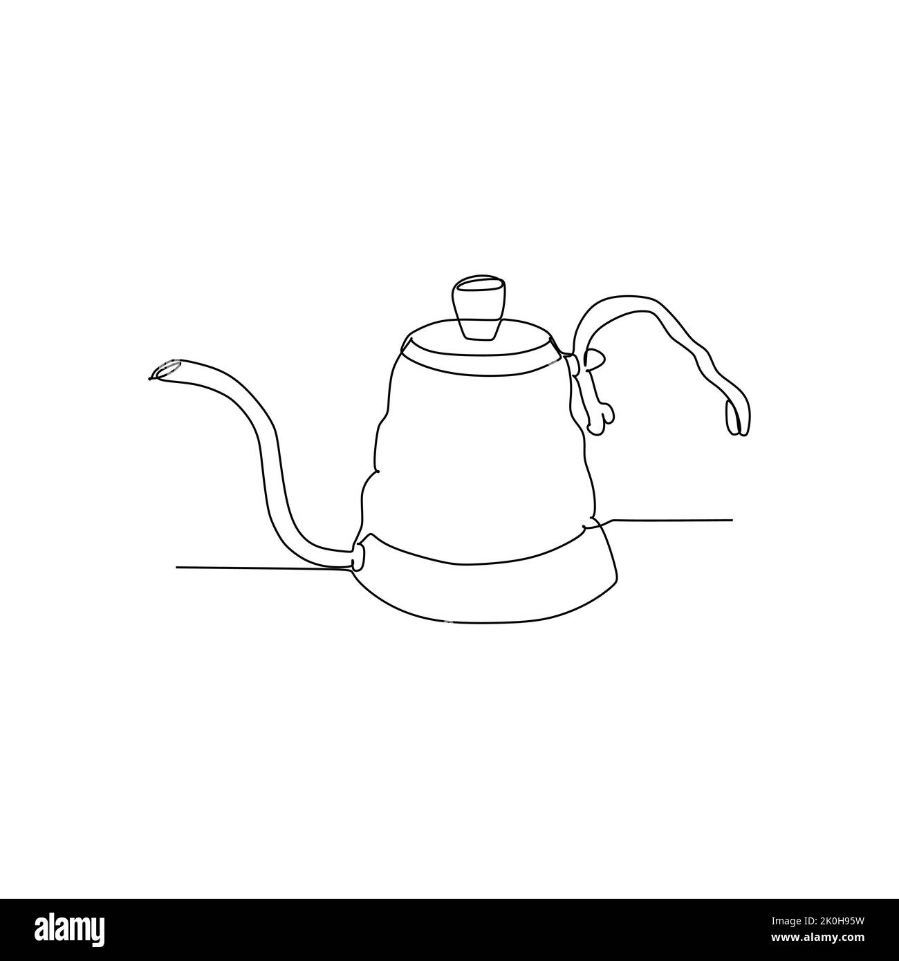V60 Pouring gooseneck stovetop Kettle - Continuous one line drawing vector illustration hand drawn style design for food and beverages concept Stock Vector