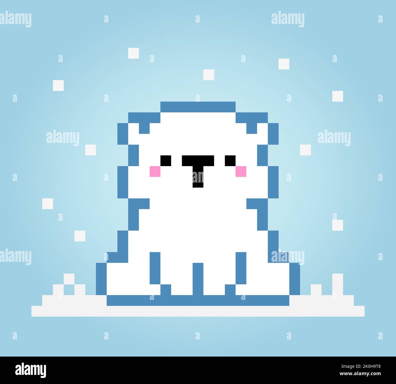 Pixel 8 bit polar bear. Pixel Animals in vector illustration for game assets and cross stitch pattern. Stock Vector