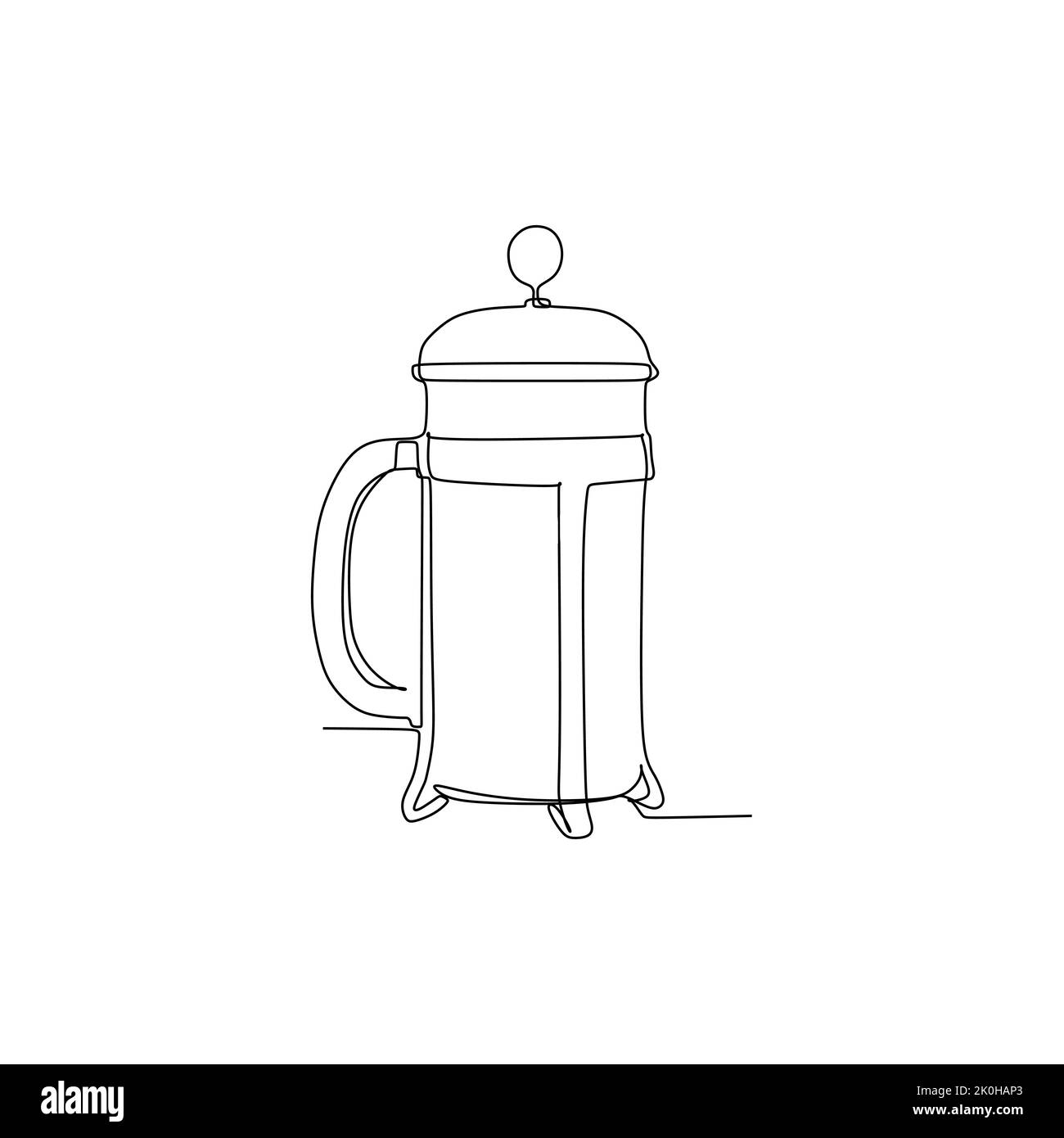 French press coffee maker on white background Continuous one line