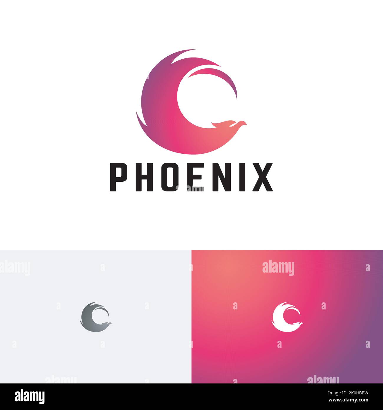 Phoenix Bird Legendary Animal Fire Flame Creature Abstract Logo Stock Vector