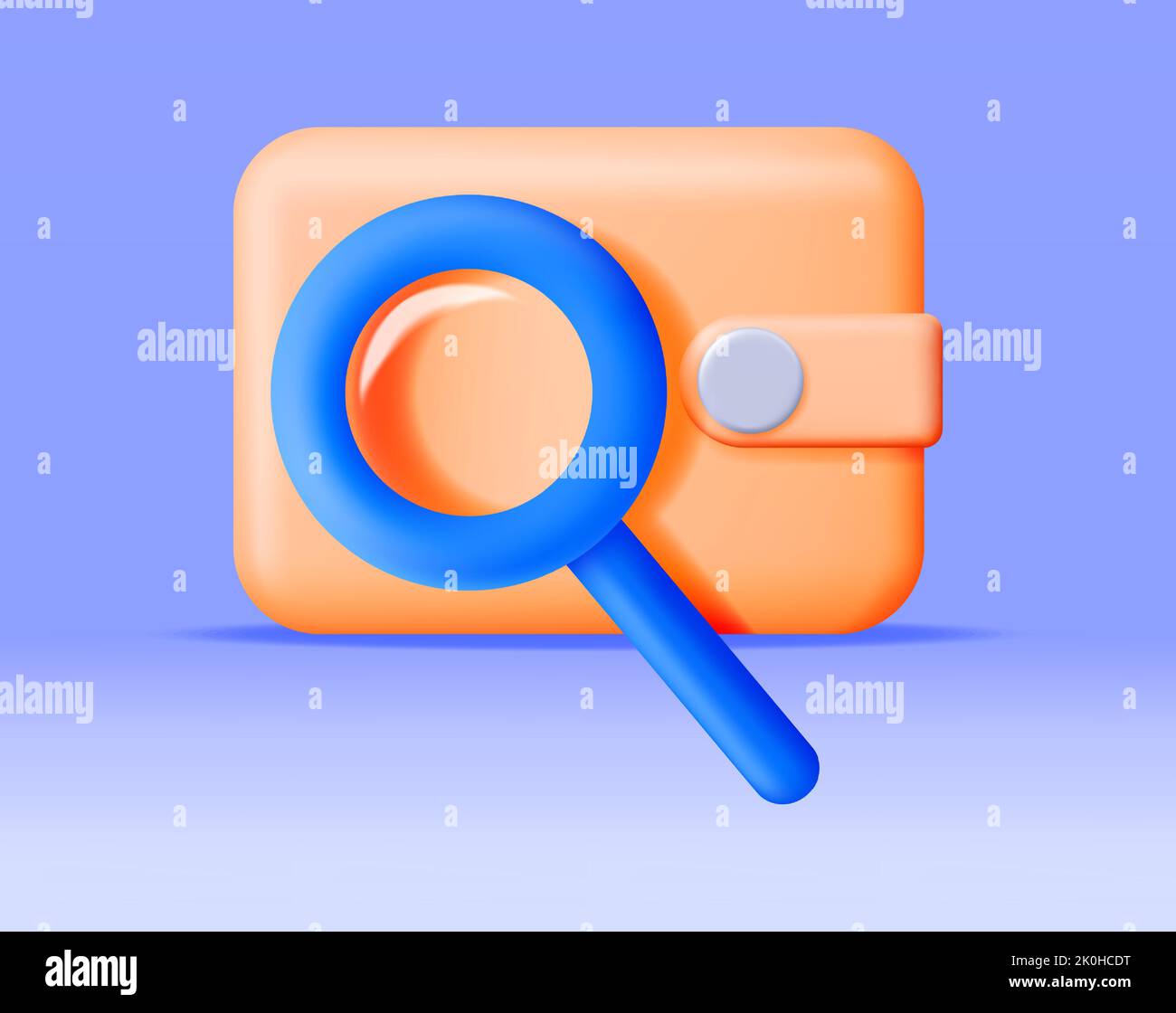 3D Magnifying Glass and Leather Wallet Isolated Stock Vector Image