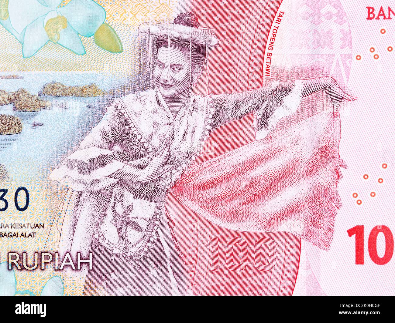 Topeng Betawi dance from Indonesian money - Rupiah Stock Photo