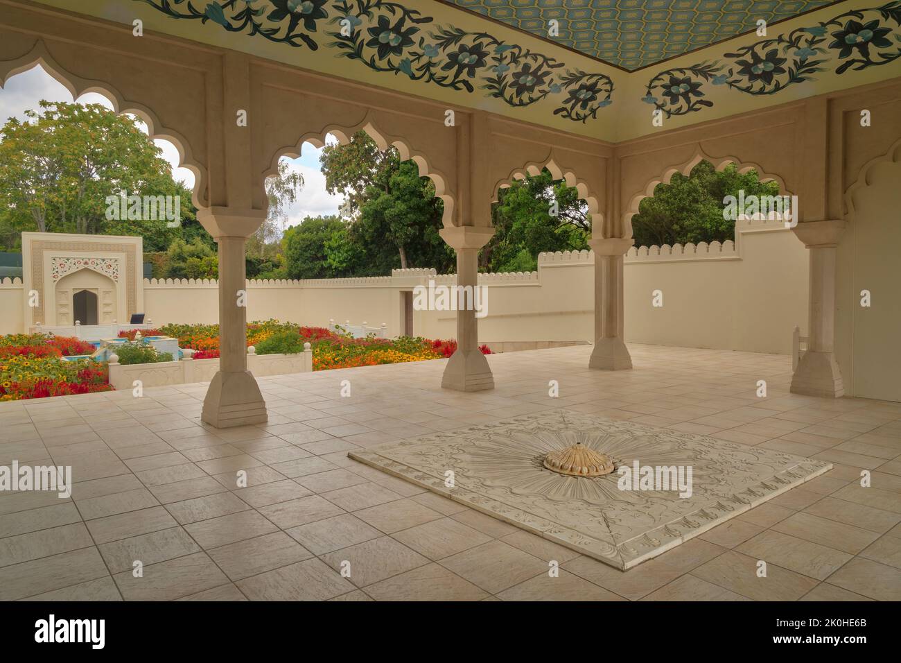 A view from the pavilion in the Indian Char Bagh garden, part of Hamilton Gardens park, Hamilton, New Zealand Stock Photo