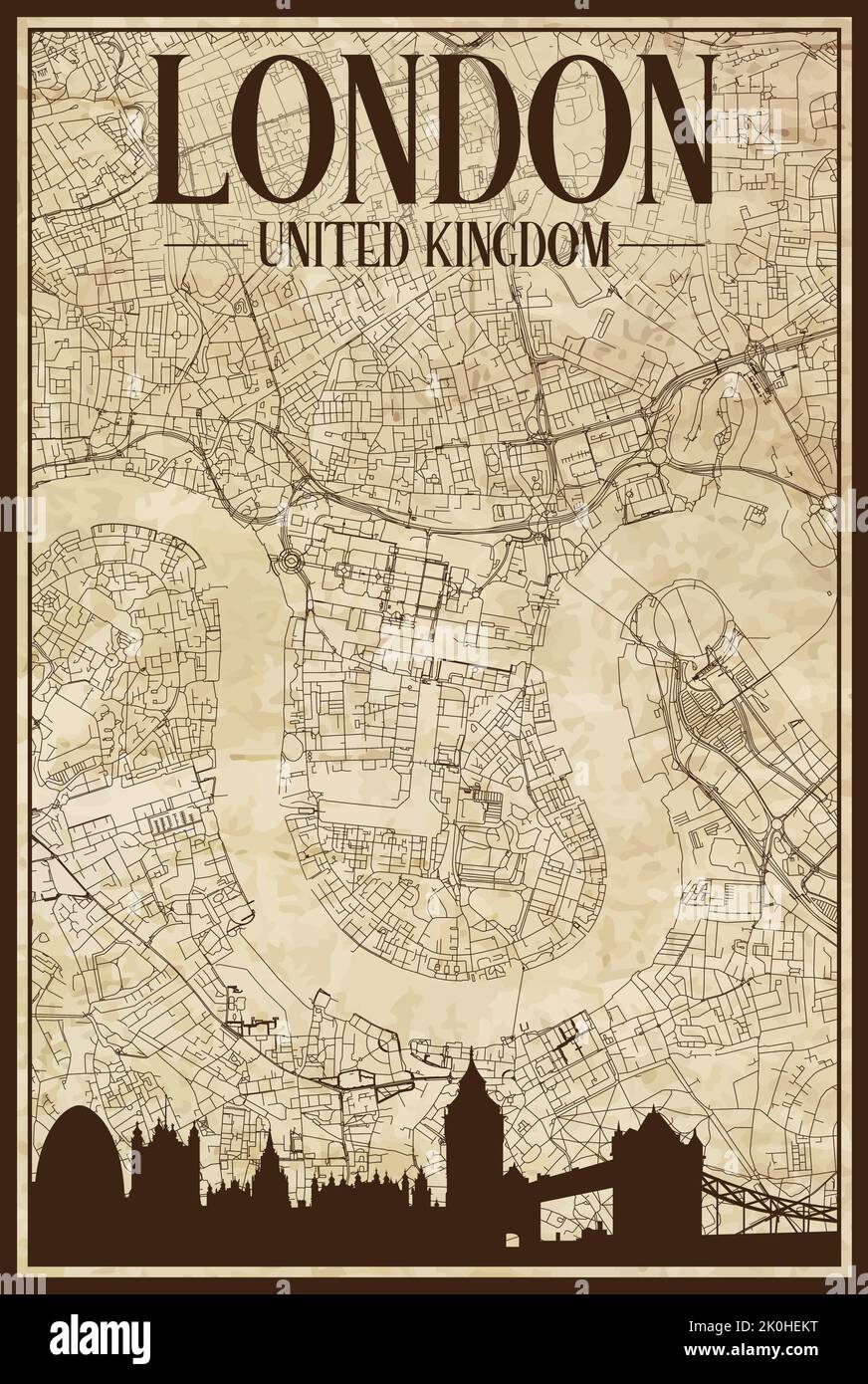 Framed downtown streets network printout map of LONDON, UNITED KINGDOM Stock Vector Image & Art