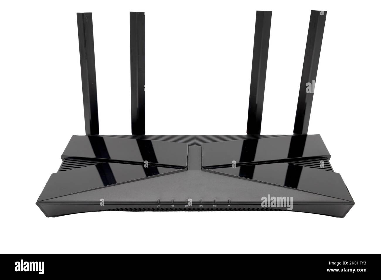 A router with four antennas isolated on a white background Stock Photo