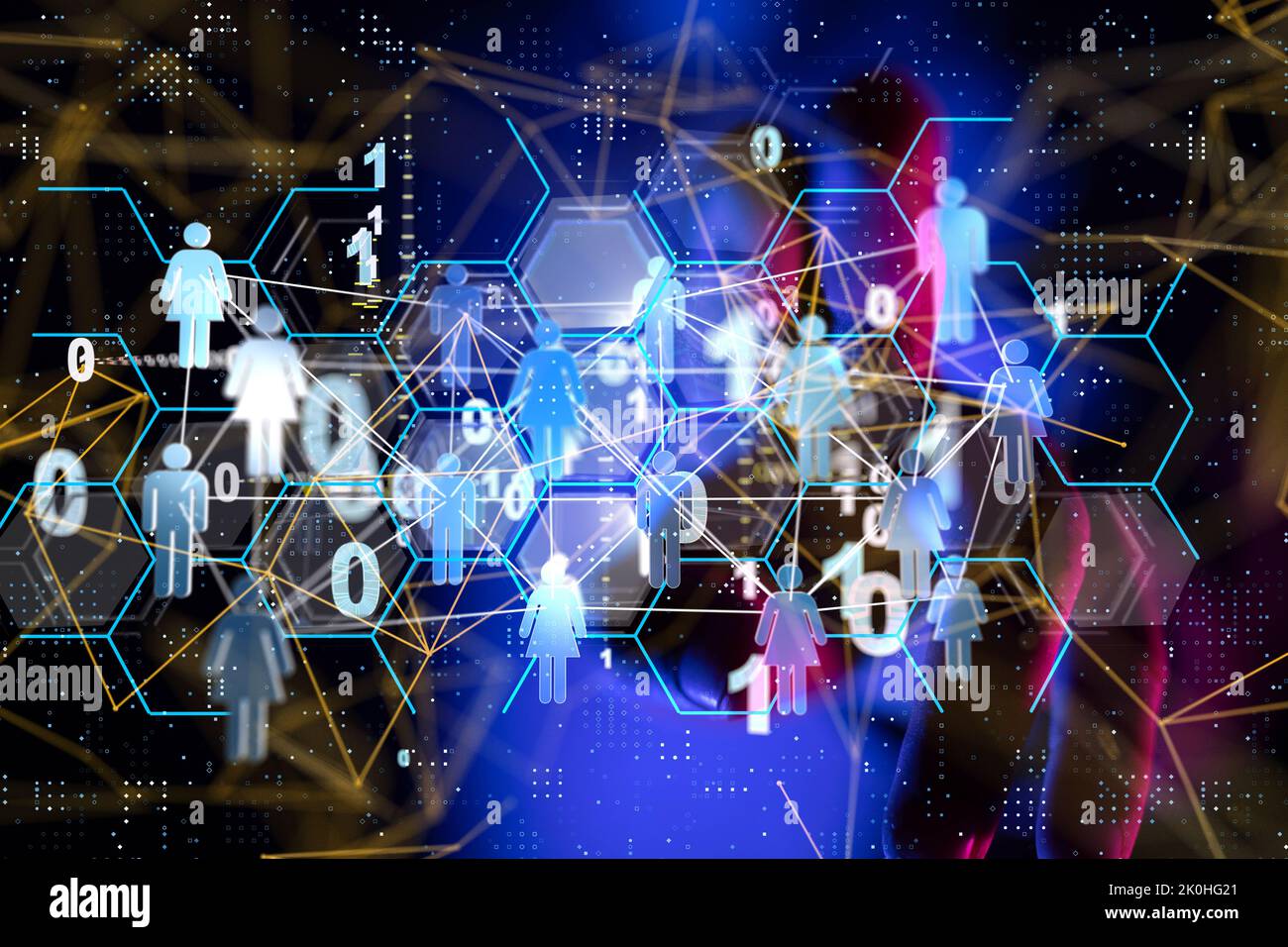 The network with codes and people icons - world virtual data concept ...