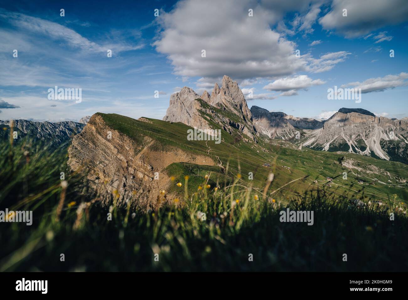 Amazing views of the Dolomites mountain landscape. Sunset view from