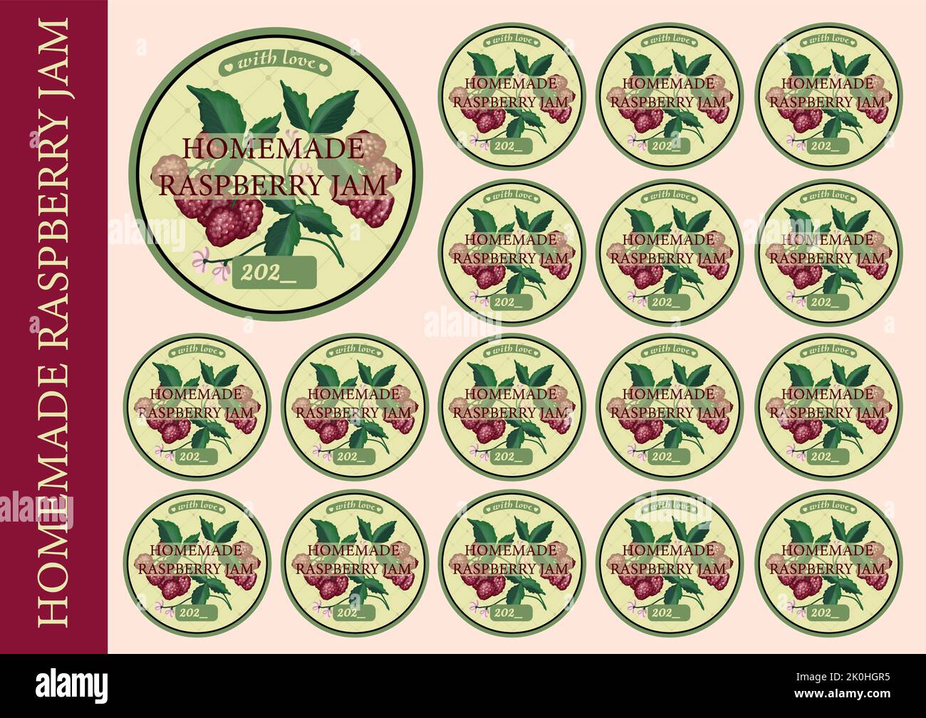Red Raspberry Jelly Label Label for homemade jam. raspberry jam packaging. Vector raspberry Stock ...