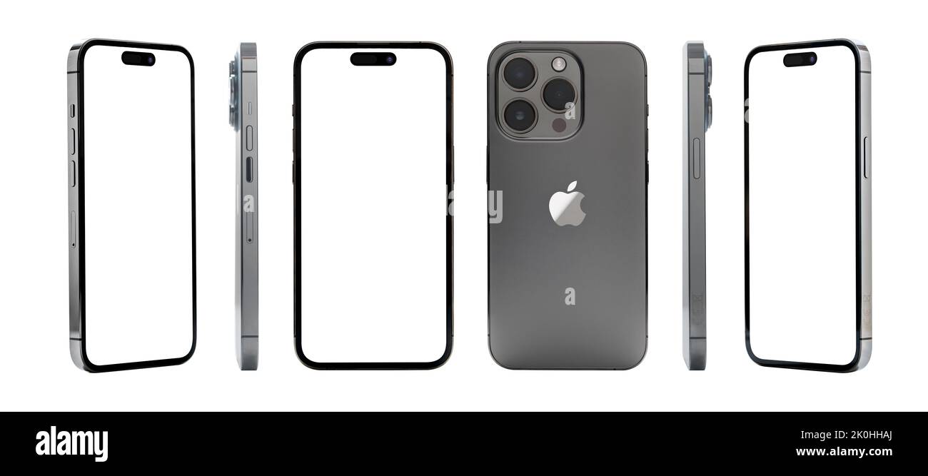 Antalya, Turkey - September 12, 2022: Newly released iPhone 14 Pro mockup set with different angles Stock Photo