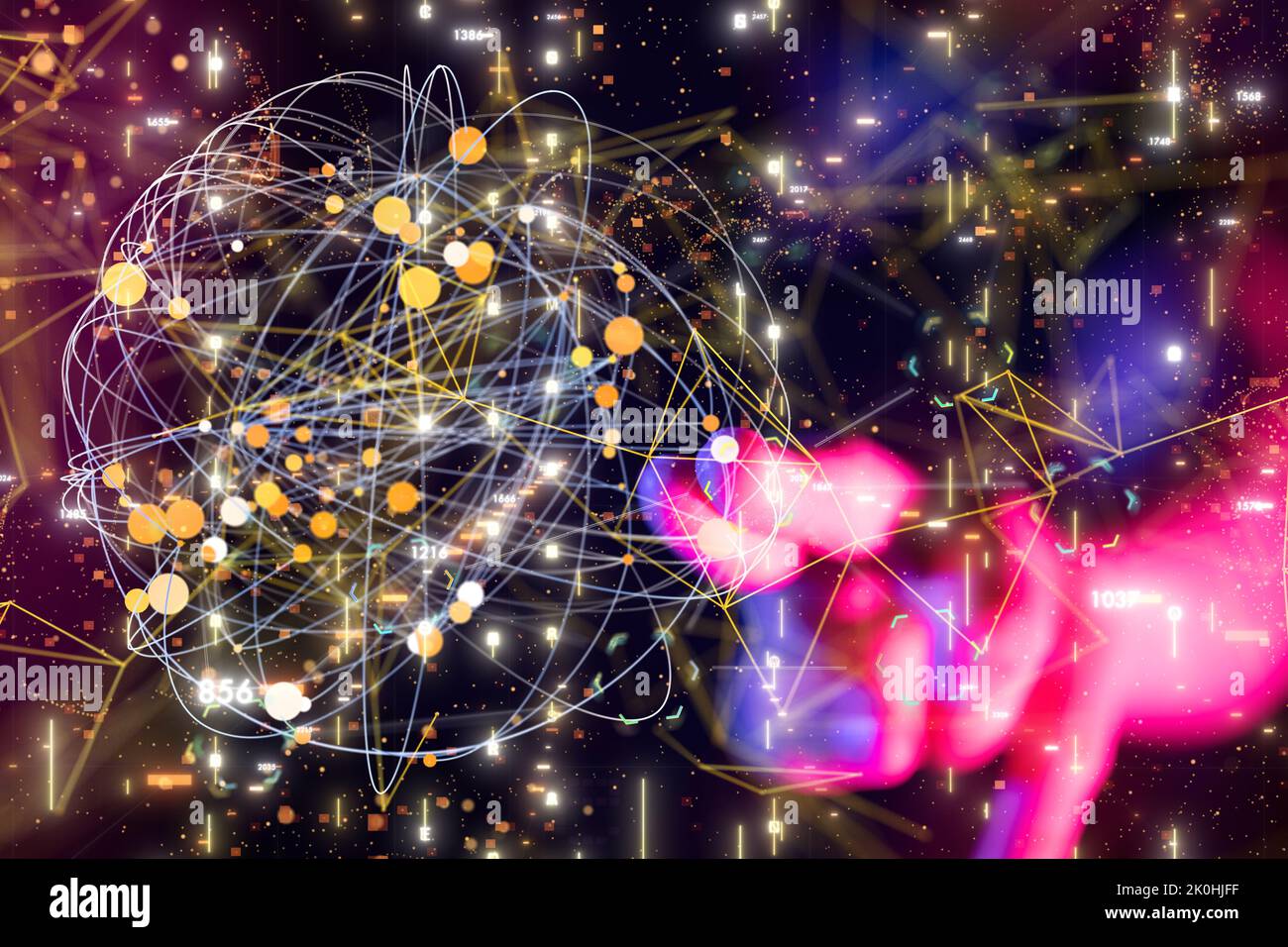 A demonstration of a spherically connected network lines pointed by a