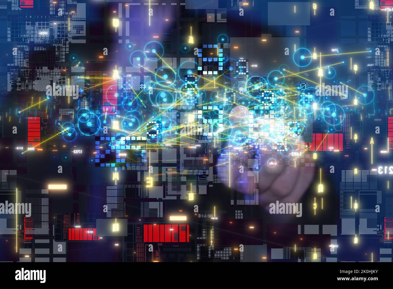 The hand getting through the digital network - virtual technology ...