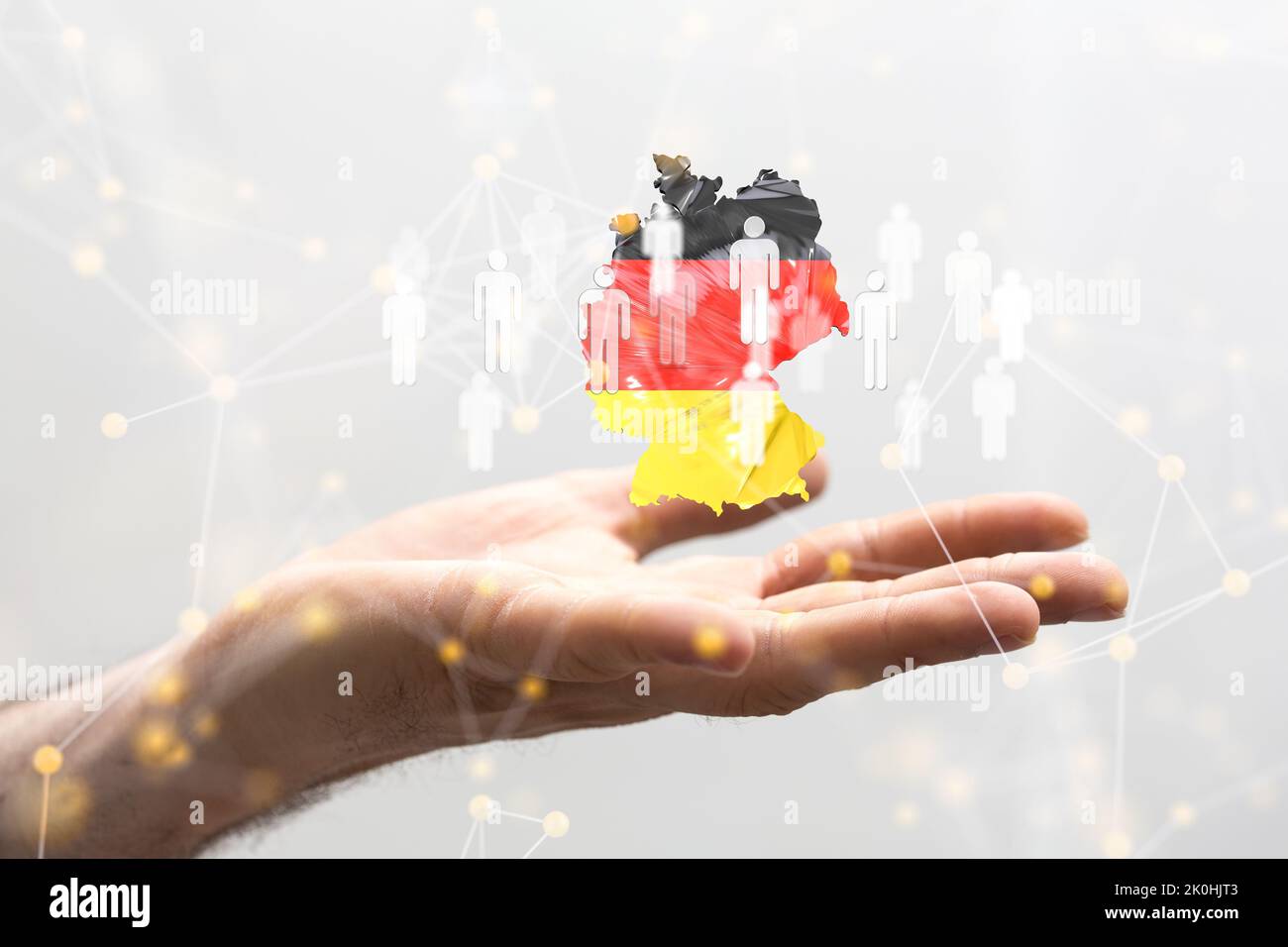 Germany Networking The map of Germany - a Global networking blockchain 3D illustration ...