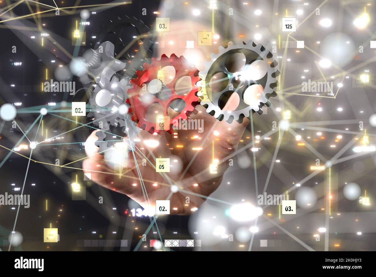 The hands choosing gear rings - network settings concept Stock Photo ...