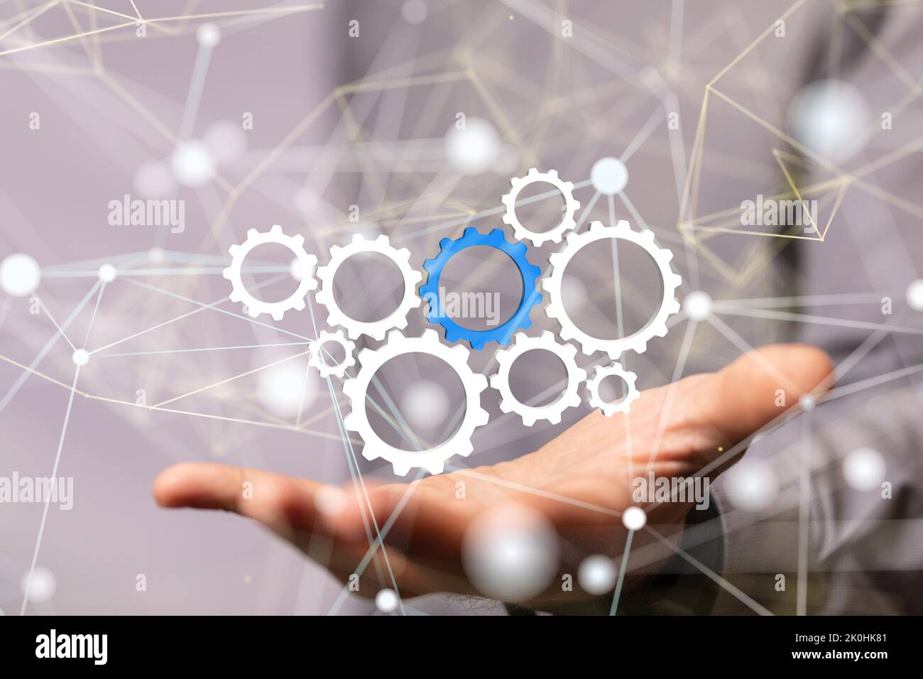 The hand presenting gear rings - network settings concept Stock Photo ...