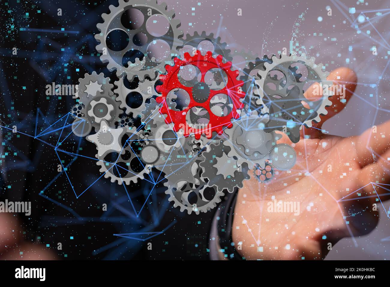 The hands presenting gear rings - network settings concept Stock Photo ...
