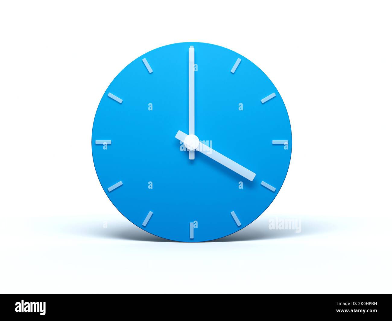 A 3d illustration of a blue wall clock showing 4 o'clock isolated on