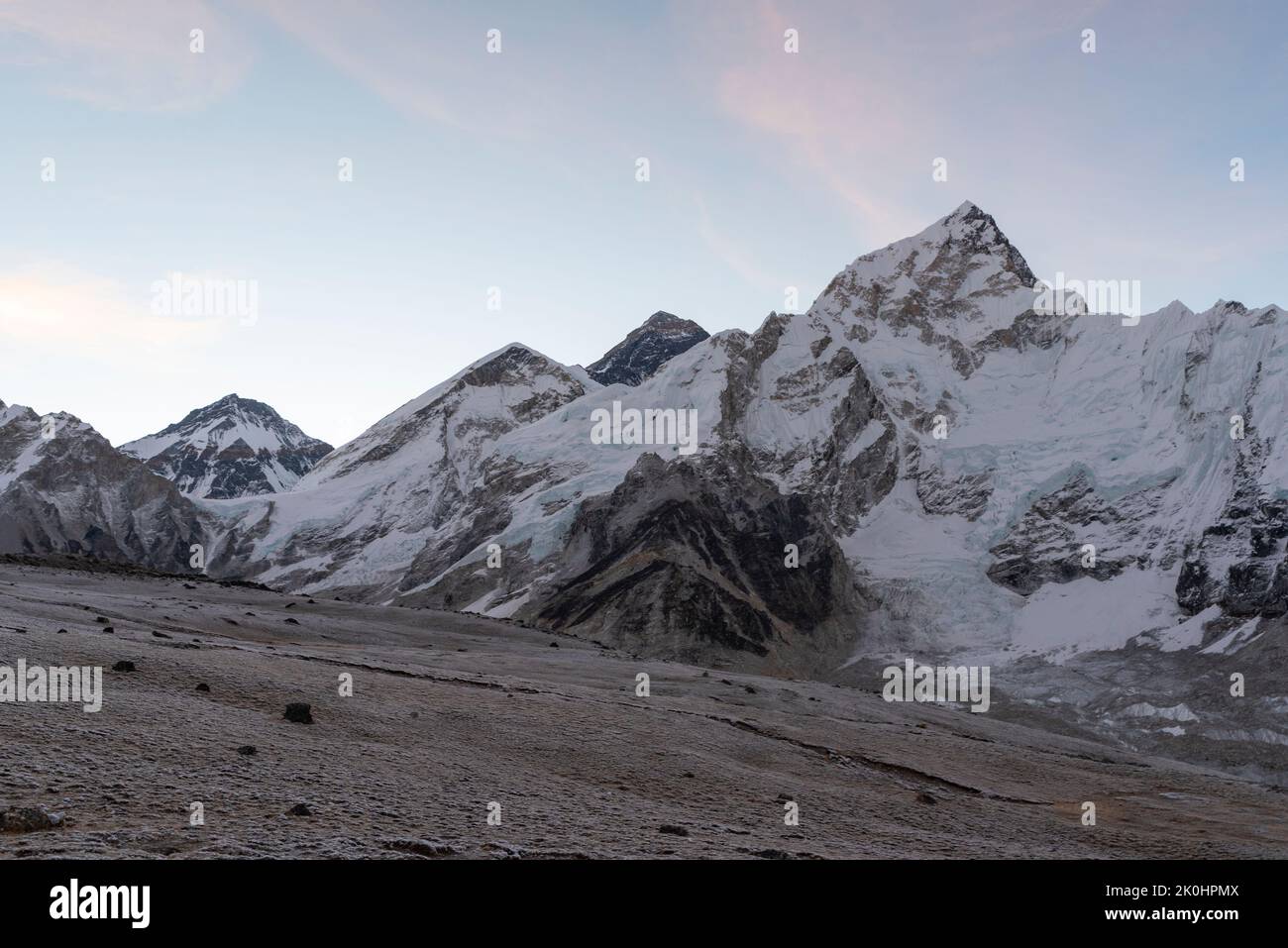 A beautiful shot of mountain peaks covered in snow Stock Photo - Alamy