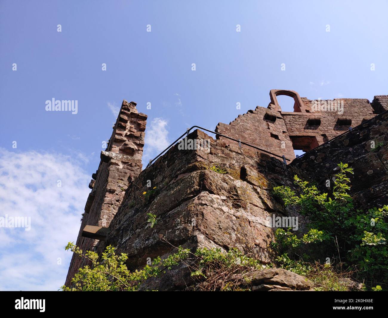 A low angle of the Nanstein Castle ruins in Landstuhl, Germany Stock Photo