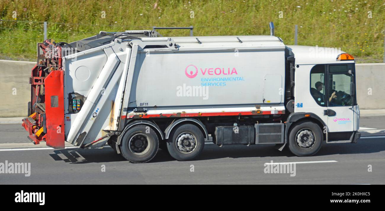 Veolia side roof view white clean environmental services garbage